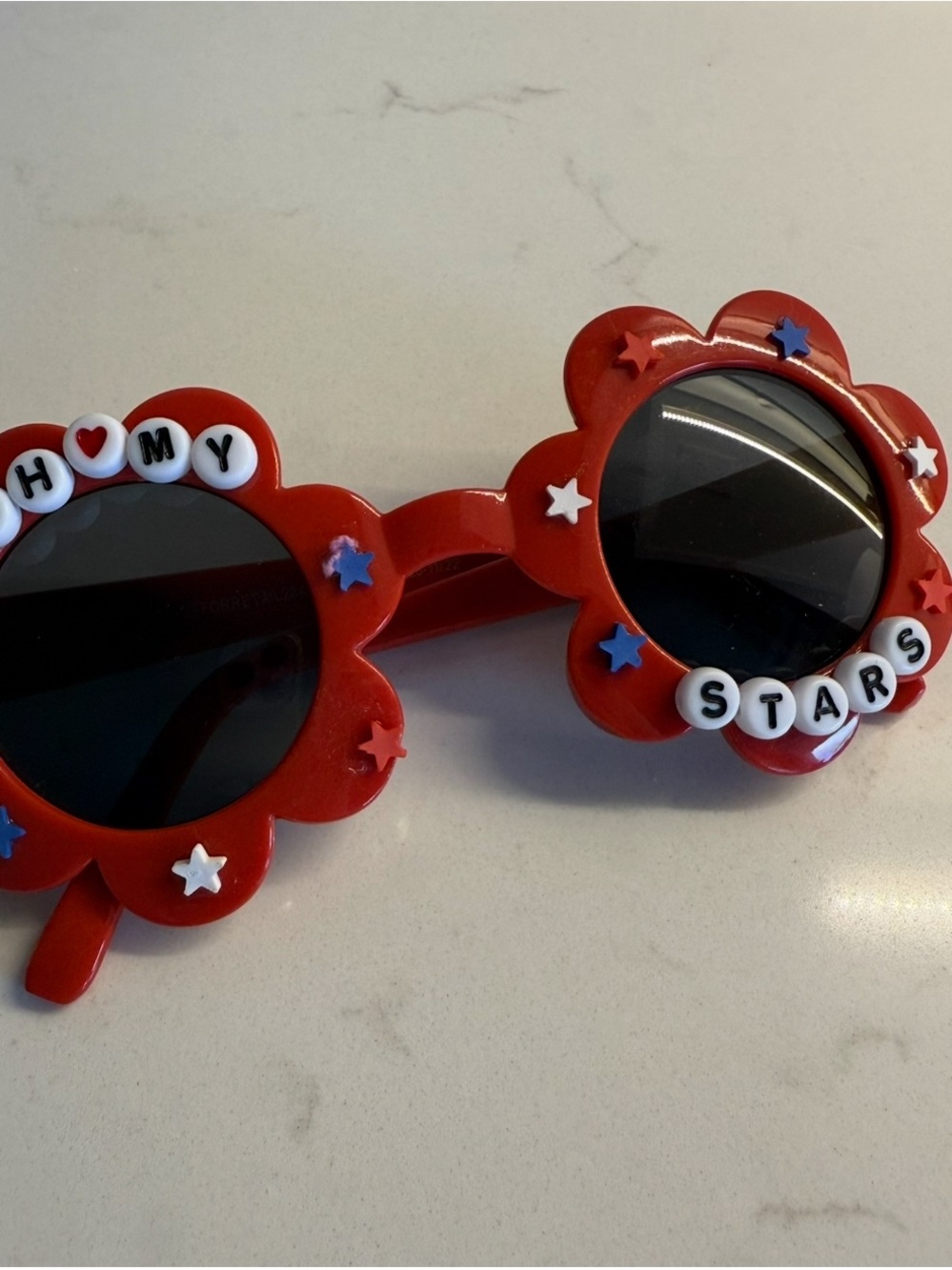 Kids Red Flower Sunglasses with 'Stars' Bead Detail